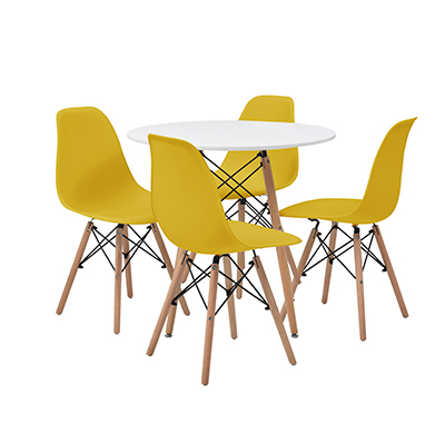 COMEDOR CHAD CON 4 SILLAS OSLO COLOR BLANCO Y AMARILLO