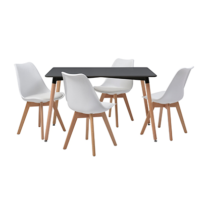 COMEDOR LONDON CON 4 SILLAS HELSINKI COLOR NEGRO Y BLANCO