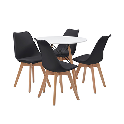 COMEDOR CHAD CON 4 SILLAS HELSINKI COLOR BLANCO Y NEGRO