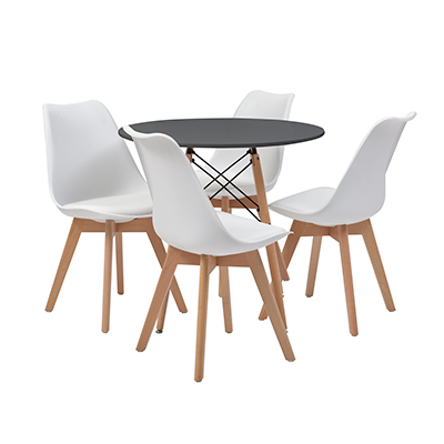COMEDOR CHAD CON 4 SILLAS HELSINKI COLOR NEGRO Y BLANCO