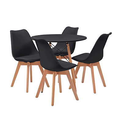 COMEDOR CHAD CON 4 SILLAS HELSINKI COLOR NEGRO
