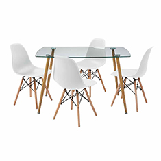 COMEDOR KULT CON 4 SILLAS OSLO COLOR CRISTAL Y BLANCO