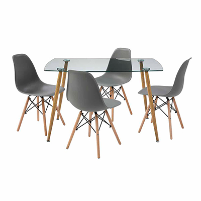 COMEDOR KULT CON 4 SILLAS OSLO COLOR CRISTAL Y GRIS