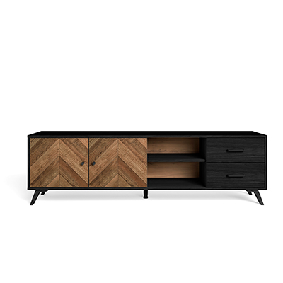 MUEBLE PARA TV CHVRONS COLOR MADERA Y NEGRO