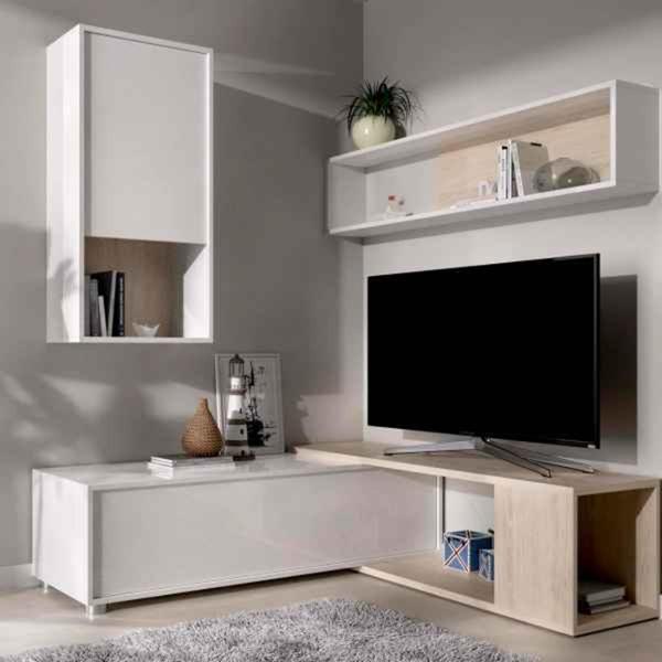 MUEBLE PARA TV OBI COLOR MADERA Y BLANCO BRILLANTE