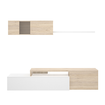 MUEBLE PARA TV ELLE COLOR MADERA Y BLANCO BRILLANTE