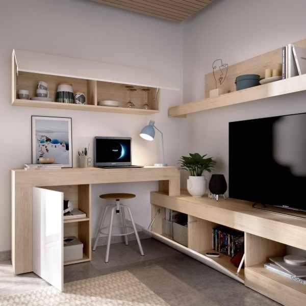 MUEBLE PARA TV ENNA COLOR MADERA Y BLANCO BRILLANTE