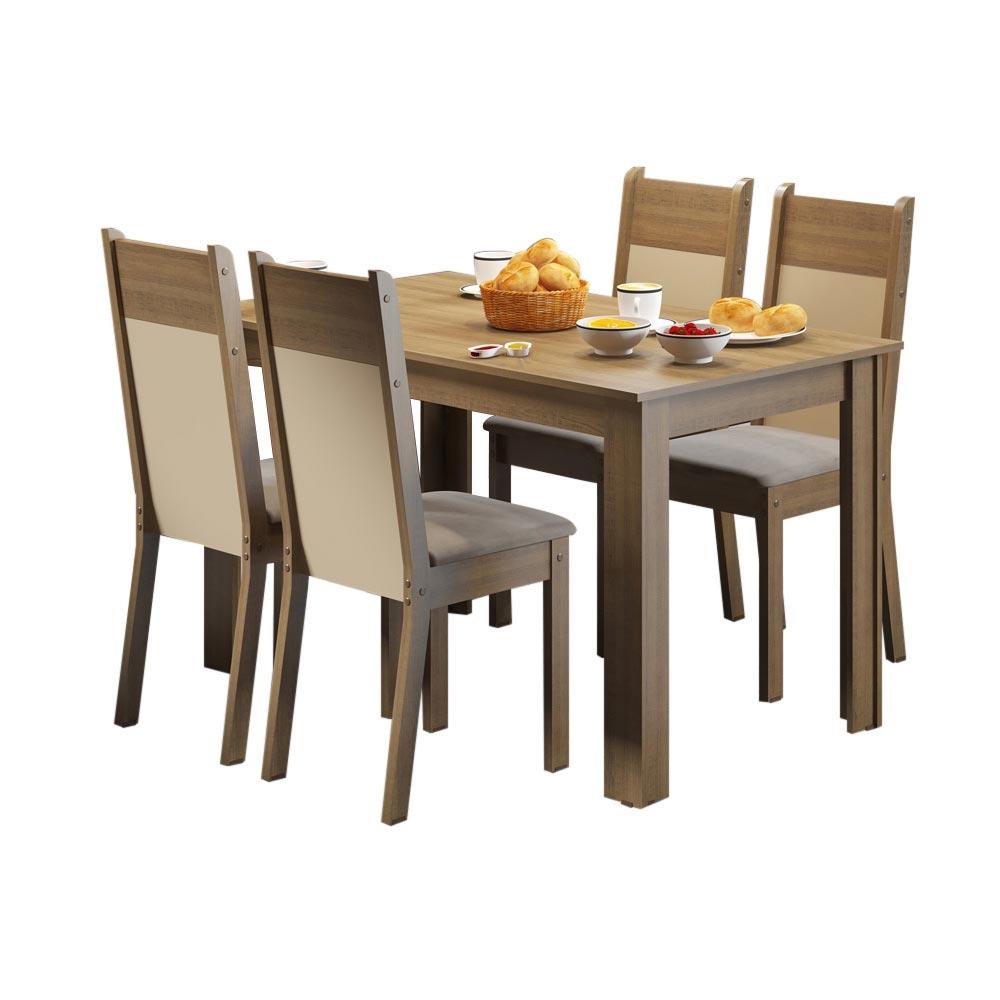 Juego de comedor madesa havana mesa com tablero de madera con 4 sillas marrón/crema/beige