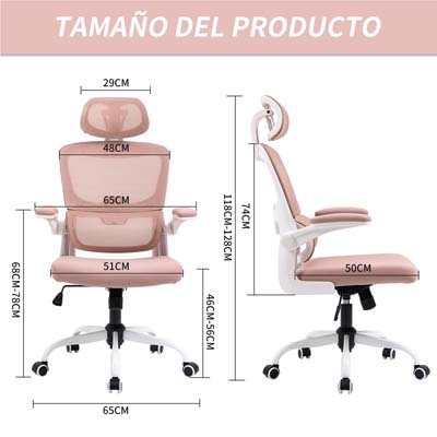 Silla de escritorio ergonómica con reposacabeza, rosa Mesh