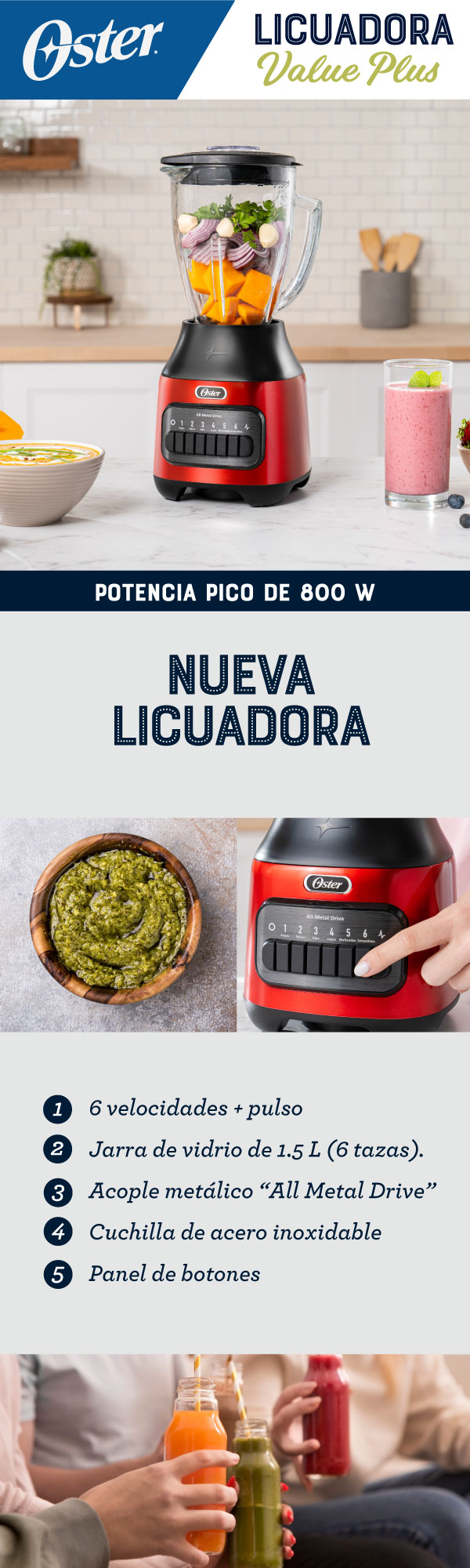 Licuadora Oster BLSTPEG-CPB-053 1.5L Rojo