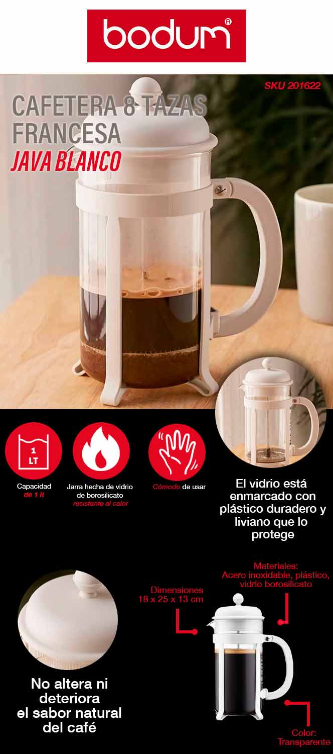 CAFETERA PRENSA FRANCESA JAVA 1L BCO, BODUM | The Home Depot México