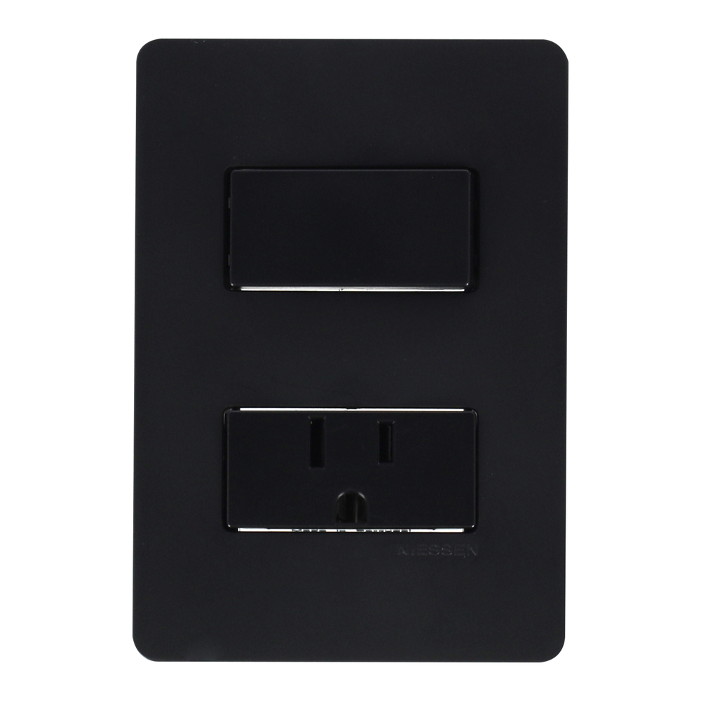 Apagador sencillo con contacto y placa de pared incluida negro soft
