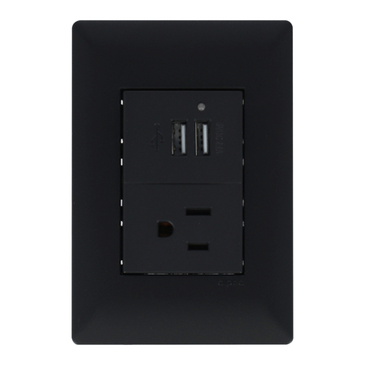 CONTACTO CON TOMA DE CARGA USB TIPO A Y PLACA DE PARED NEGRO
