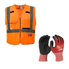 milwaukee chaleco naranja alata visibilidad clase 2 (l/xl) + guantes nitrilo nivel 1 (l)
