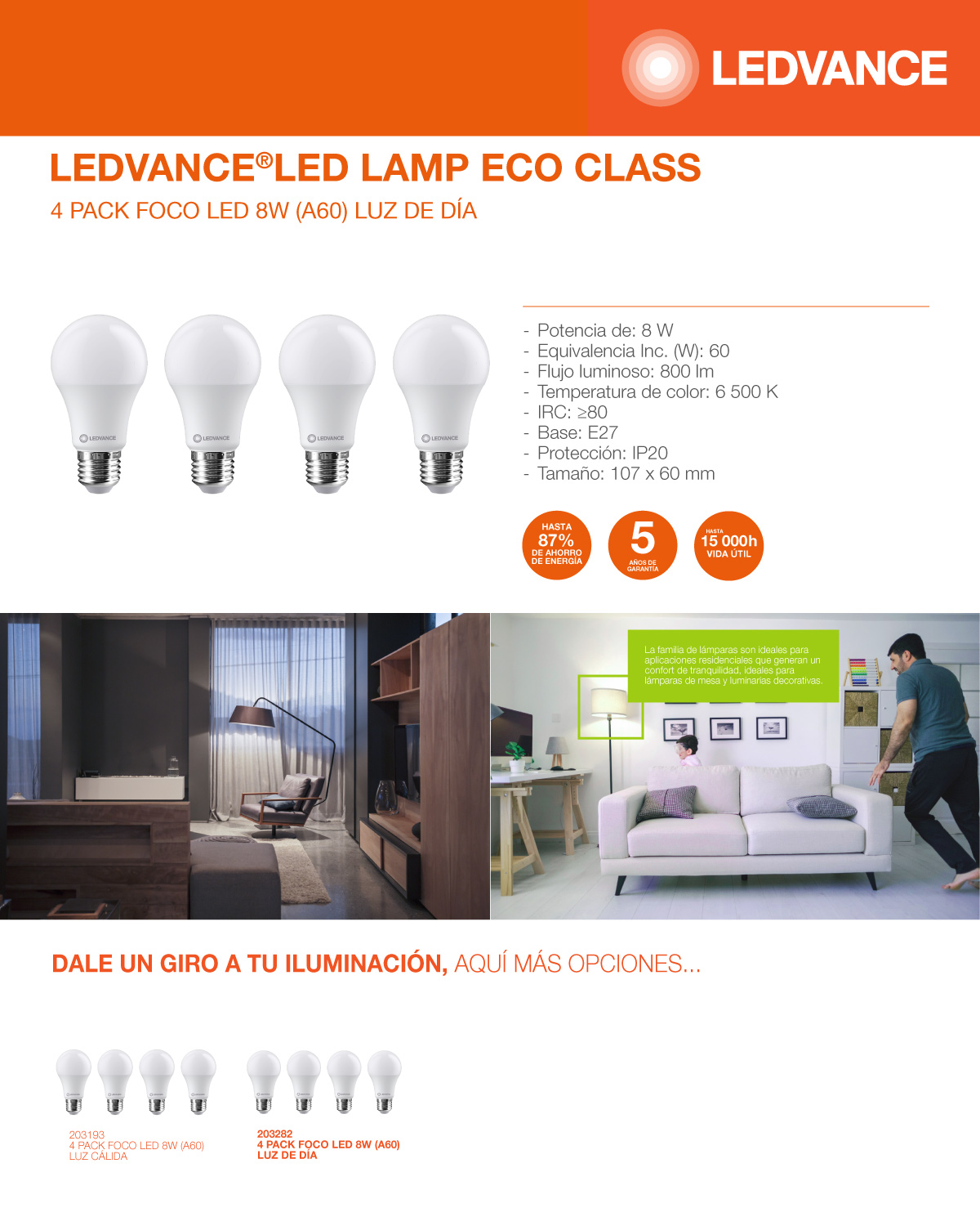 FOCOS LED LEDVANCE 8 W 800 LÚMENES LUZ BLANCA 4 PIEZAS | The Home Depot ...