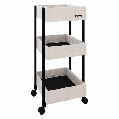 CARRITO DE SERVICIO - MOVE-ON, 3 NIVELES MULTIUSO CON RUEDAS, ESTRUCTURA RESISTENTE Y DISEÑO COMPACTO - COLOR BLANCO/NEGRO