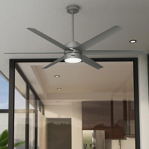 VENTILADOR DE TECHO SOLARIA 72" PARA EXTERIOR CON LED INTEGRADO PLATA