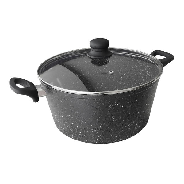 CACEROLA CON TAPA DE 24 CM MÁRMOL NEGRO