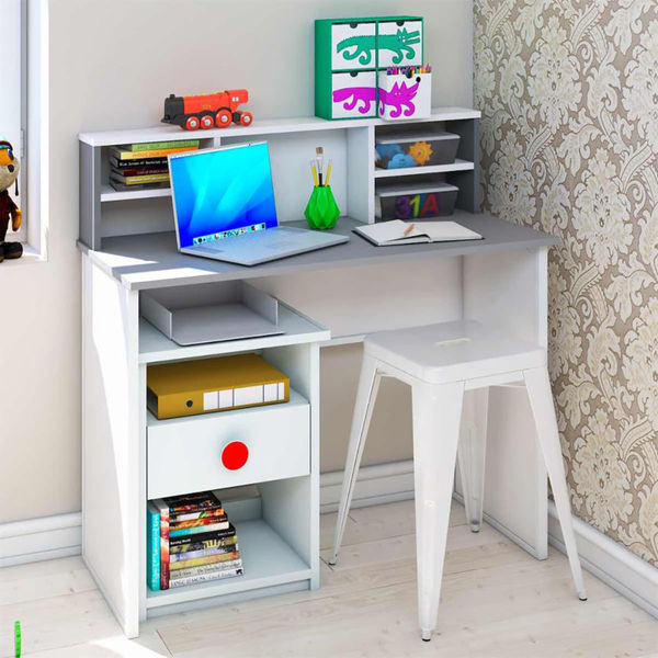 HOMIDEA Tody Desk - Escritorio Para Computadora Y Escritura, Estación De Trabajo, Espacio De Almacenamiento Con Puerta Y Estantes En Un Diseño Moderno Para La Oficina En Casa (blanco/roble