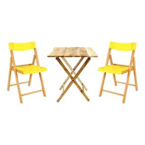 tramontina juego de mesa y sillas de jardín teca amarillo 3 piezas