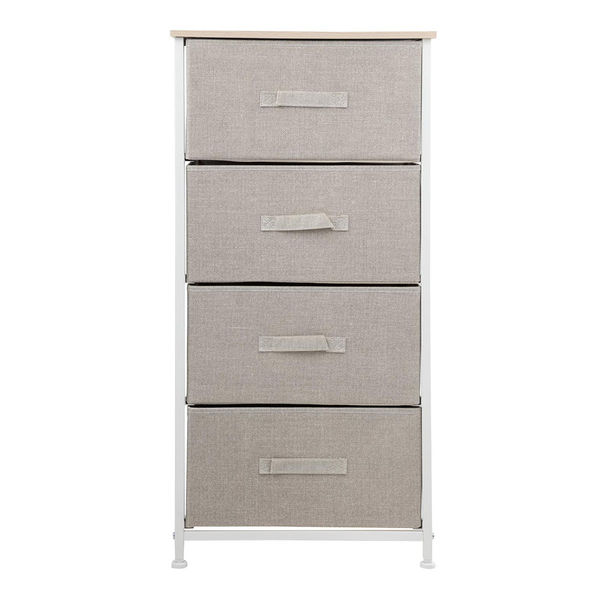Comoda Beige Con 4 Cajones Tela Y Madera