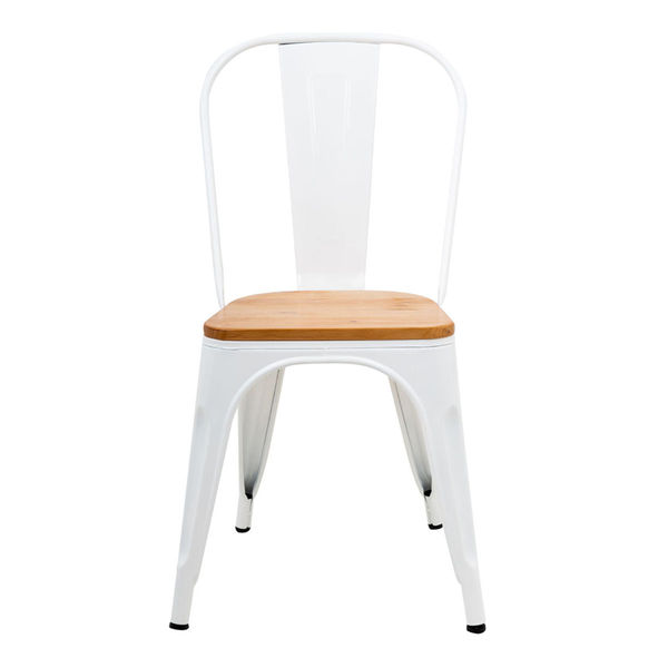 Silla Tolix Blanca Con Asiento De Madera
