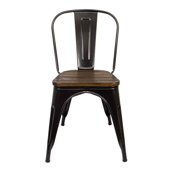 Silla Tolix Negra Con Asiento De Madera