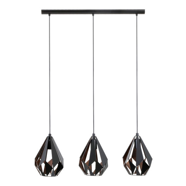 LÁMPARA COLGANTE VINTAGE DE ACERO NEGRO MATE 3 LUCES CARLTON