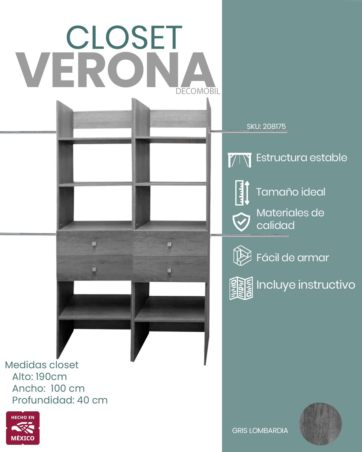CLOSET VERONA 2 CAJONERAS PREMIUM AJUSTABLE LOMBARDIA | The Home Depot ...