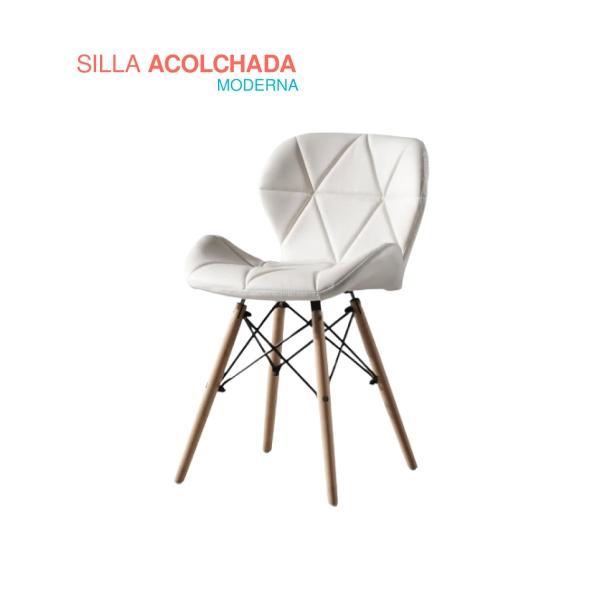 SILLA TIPO EAMES TAPIZADA ACOLCHADA TRIÁNGULOS COLOR BLANCO