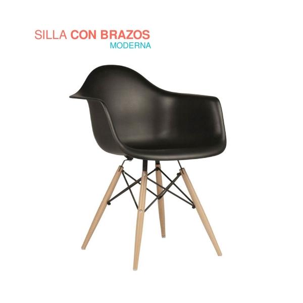 SILLA TIPO EAMES CON BRAZOS COMEDOR MODERNO RETRO RESISTENTE COLOR NEGRO
