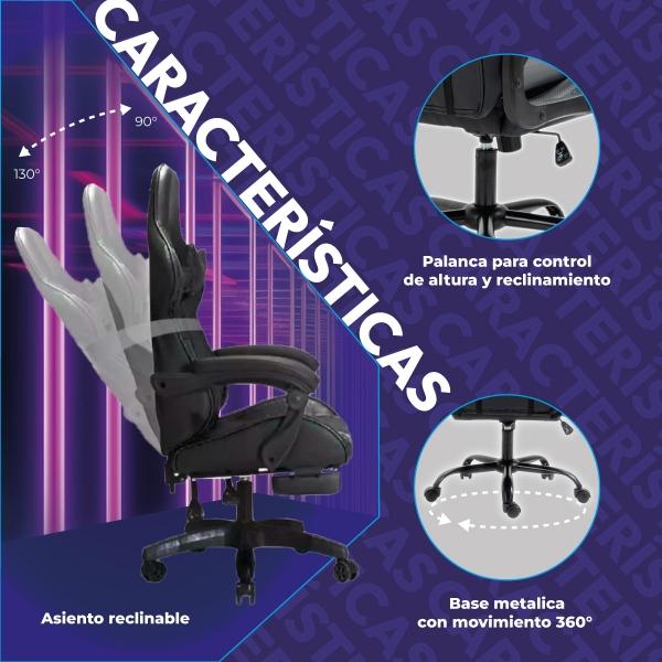 Silla de Escritorio Gaming Reclinable de Polipiel RACING Mónaco