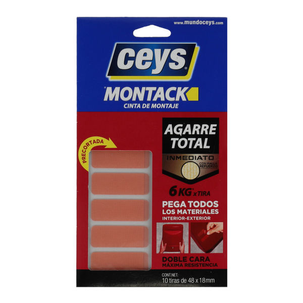 CINTA DE MONTAJE PRECORTADA DE 4.8 X 1.8 CM CEYS 10 PIEZAS
