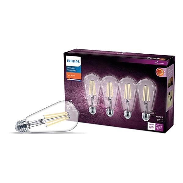 FOCO PHILIPS LED FILAMENTO ST19, CLARO LUZ CÁLIDA BASE E26