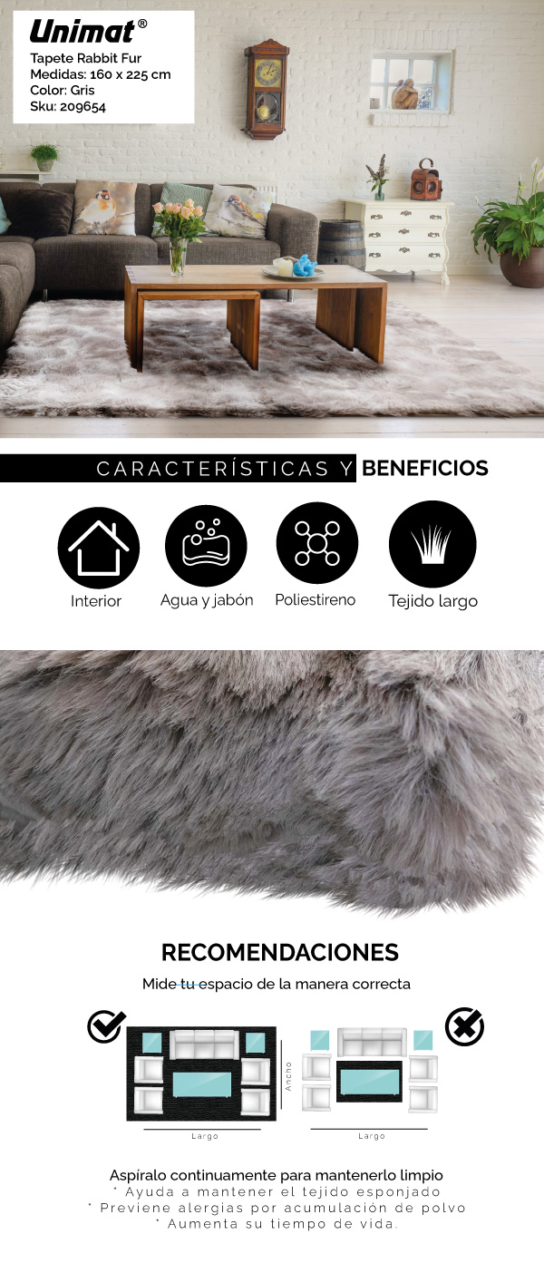 Alfombras y Frazadas Paraguay - Alfombra de pelo largo color gris
