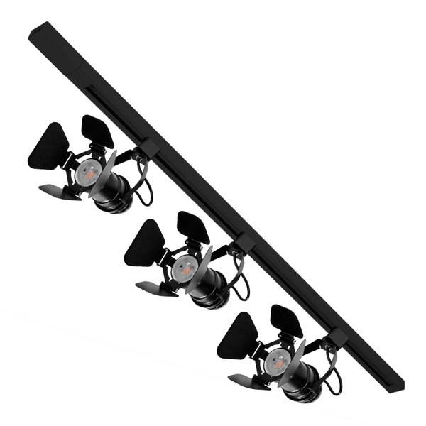 KIT DE 3 LÁMPARAS DE USO EN RIEL EN TECHO TIPO SPOT 27.3 CM X 1 M 3 LUCES NEGRO LUZ CÁLIDA