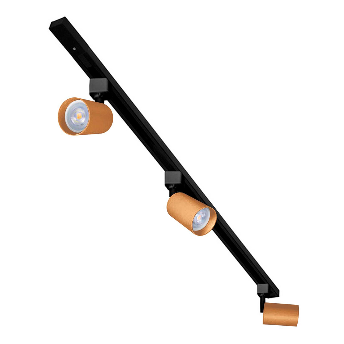Kit de 3 lámparas de uso en riel en techo tipo spot 12 cm x 1 m 3 luces dorado luz fría