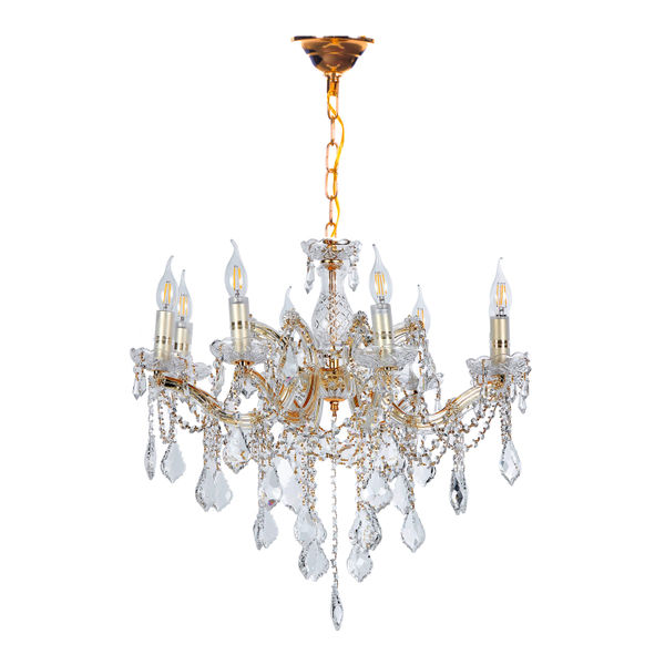 CANDIL CLÁSICO MARIA THERESA METAL DORADO SEMI BRILLANTE 8 LUCES LED