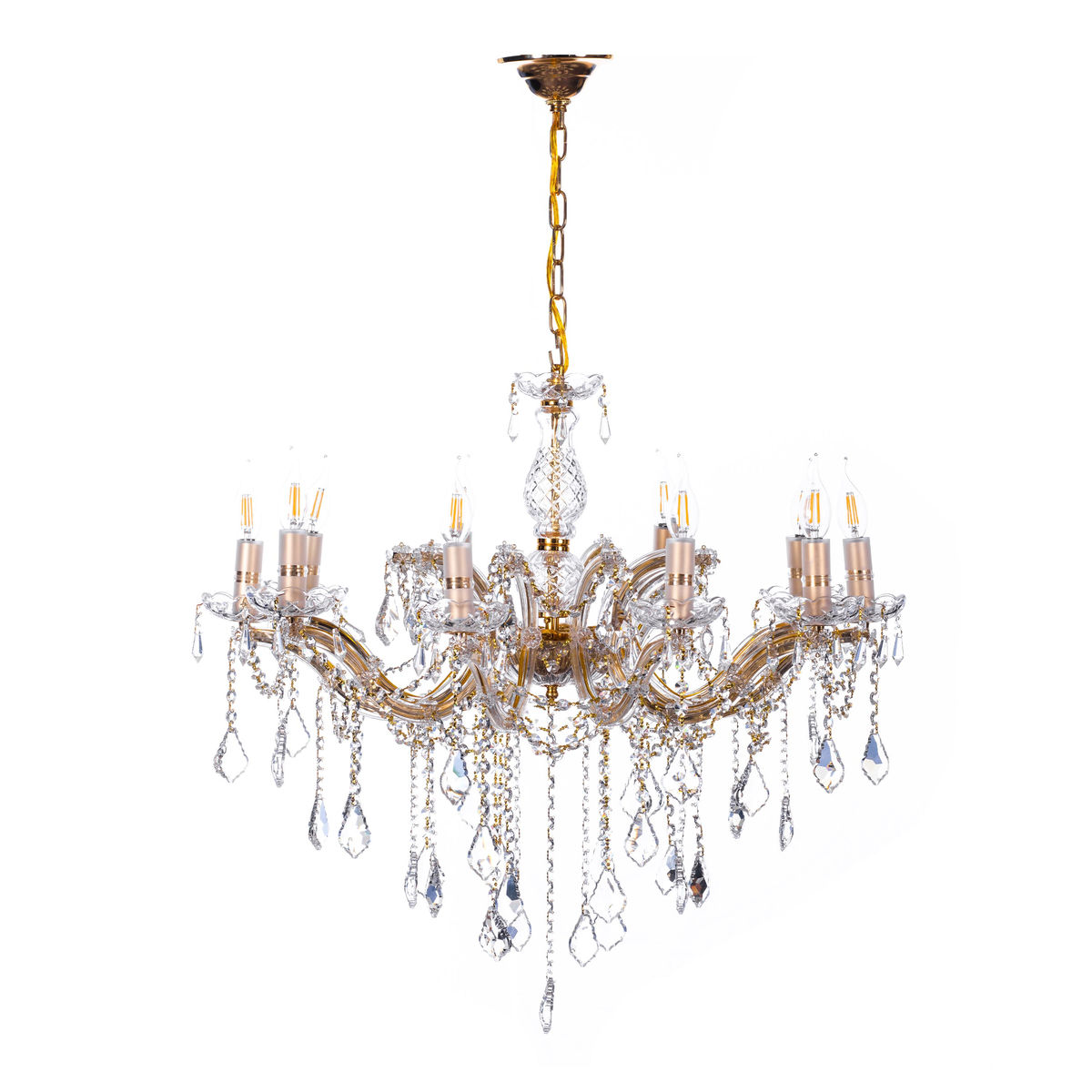 Candil clásico maria theresa metal dorado semi brillante 10 luces led