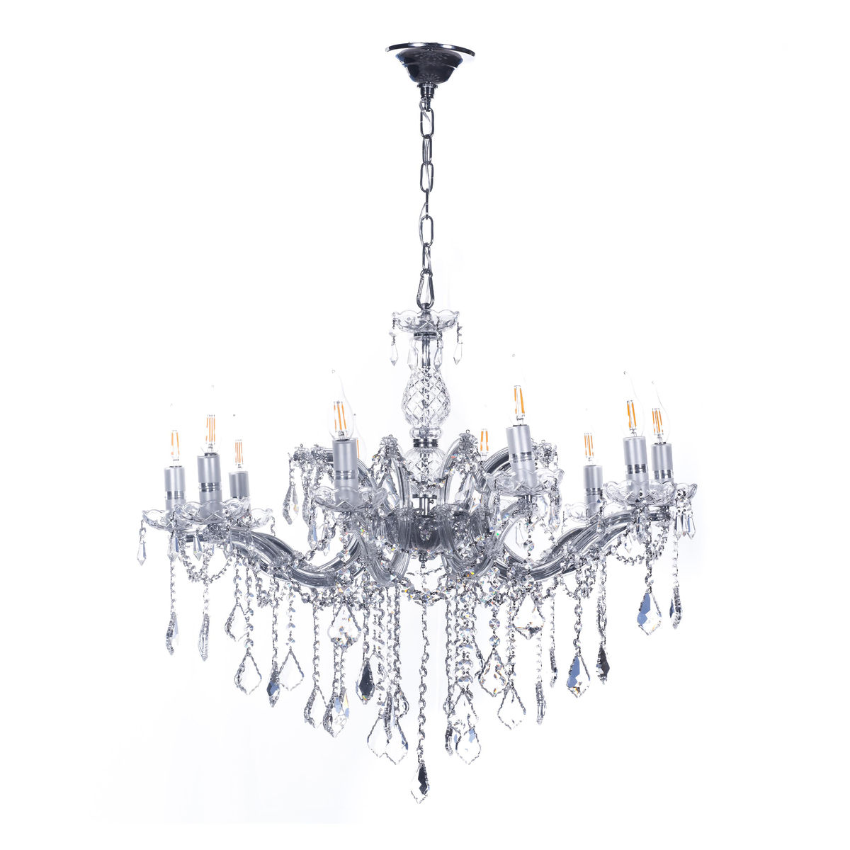 Candil clásico maria theresa metal plata cromado 10 luces led