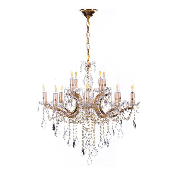 CANDIL CLÁSICO MARIA THERESA METAL DORADO BRILLANTE 12 LUCES LED