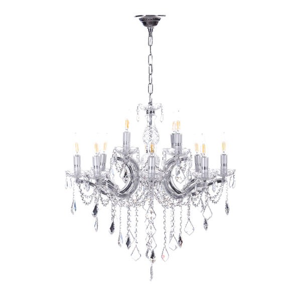 CANDIL CLÁSICO MARIA THERESA METAL PLATA CROMADO 12 LUCES LED