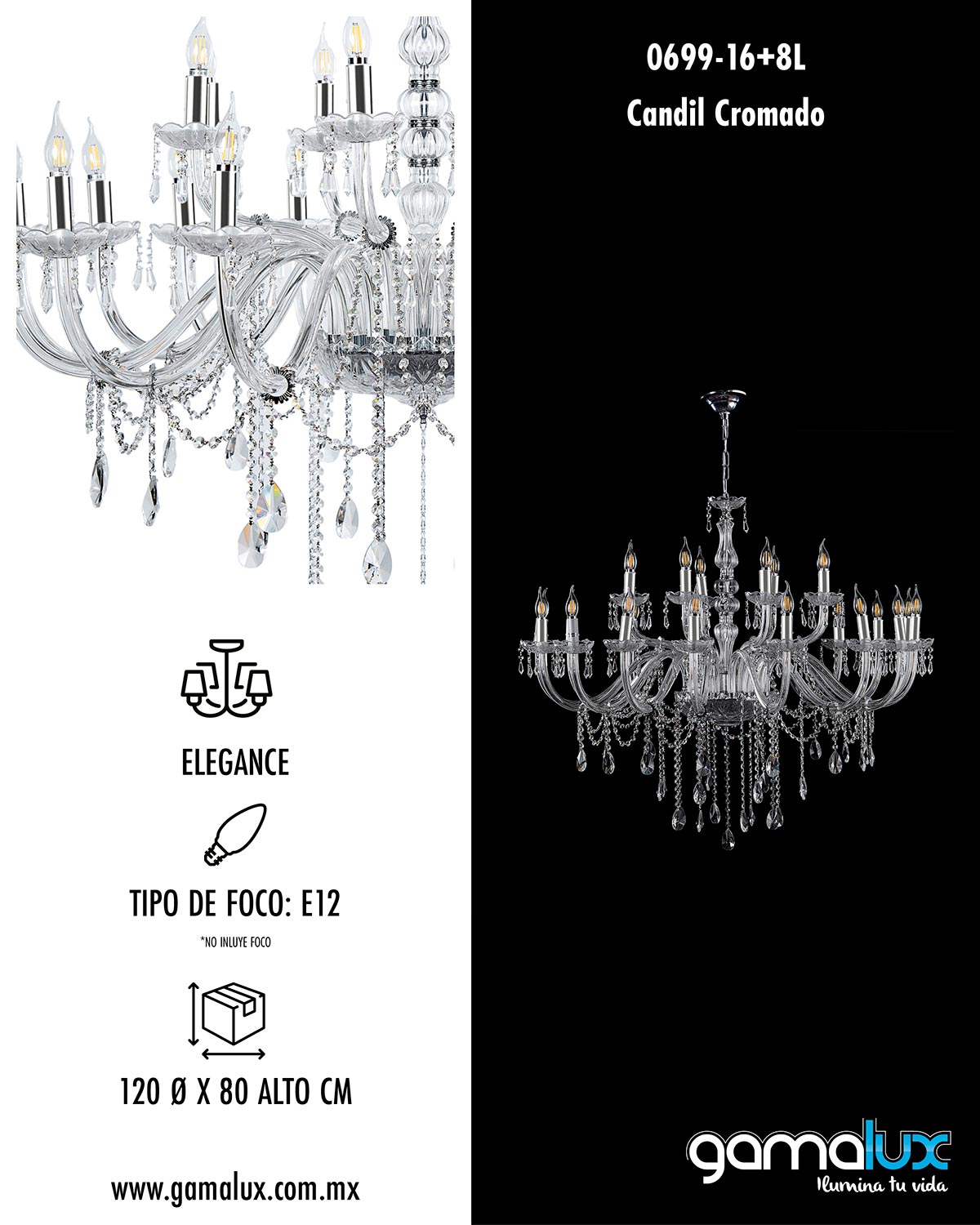 LÁMPARA CANDIL LED 80 CM X 1.20 M CROMO | The Home Depot México