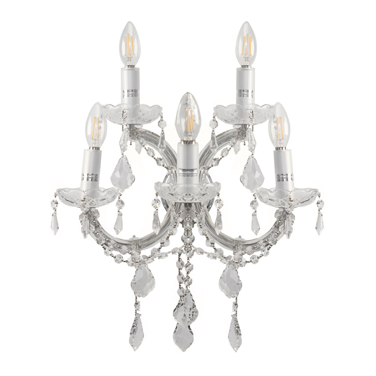 Arbotante clásico ma theresa cristal metal plata cromado 5 luces led