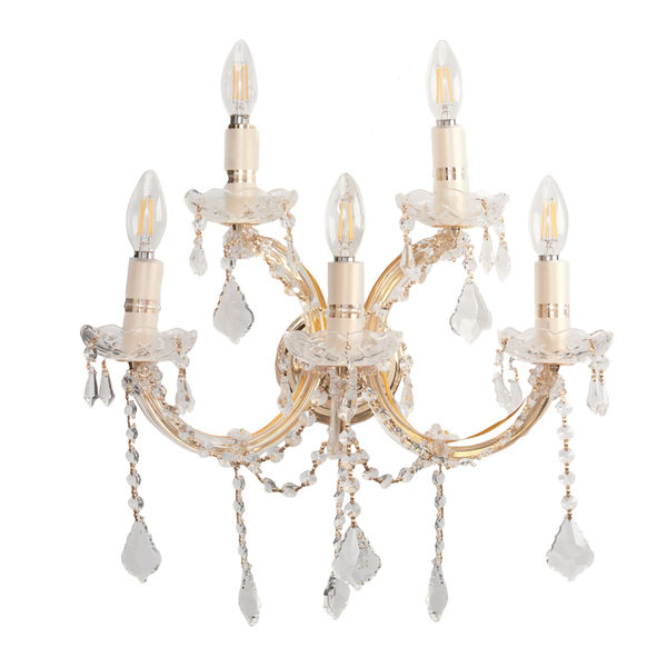 ARBOTANTE CLÁSICO MA THERESA CRISTAL METAL DORADO 5 LUCES LED
