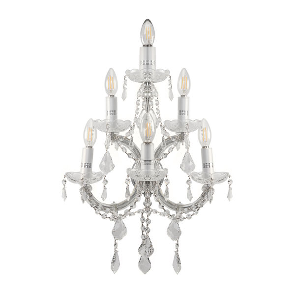 ARBOTANTE CLÁSICO MA THERESA CRISTAL METAL PLATA CROMADO 6 LUCES LED