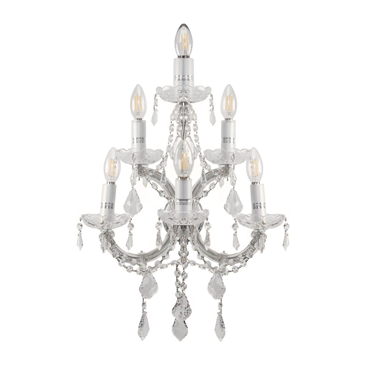 Arbotante clásico ma theresa cristal metal plata cromado 6 luces led