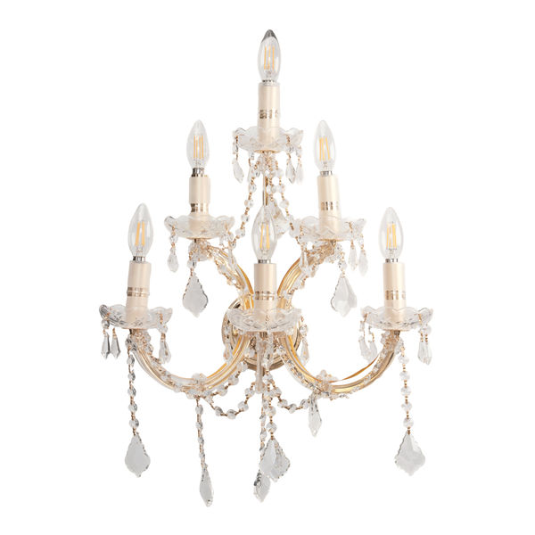 ARBOTANTE CLÁSICO MA THERESA CRISTAL METAL DORADO 6 LUCES LED