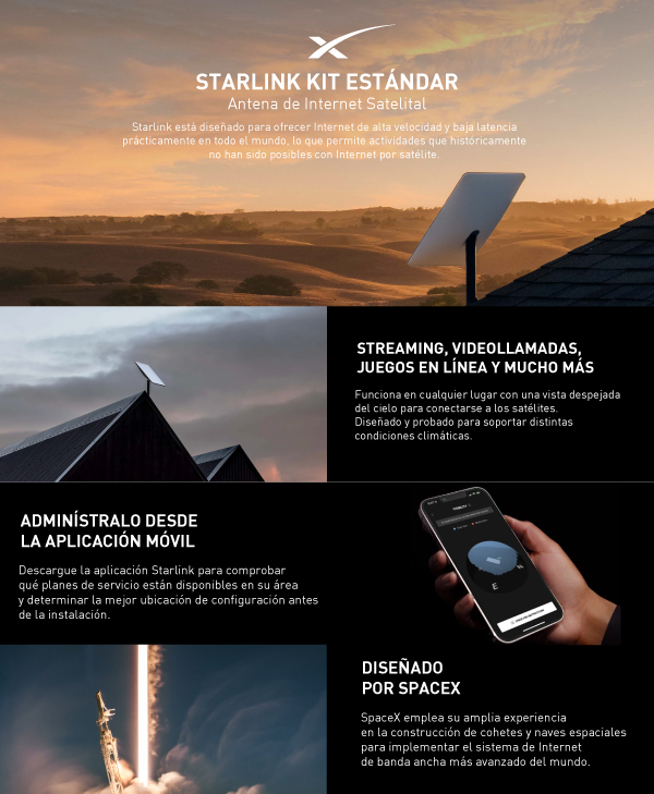 Kit estándar de internet Satelital Starlink de alta velocidad y baja  latencia - Coolbox