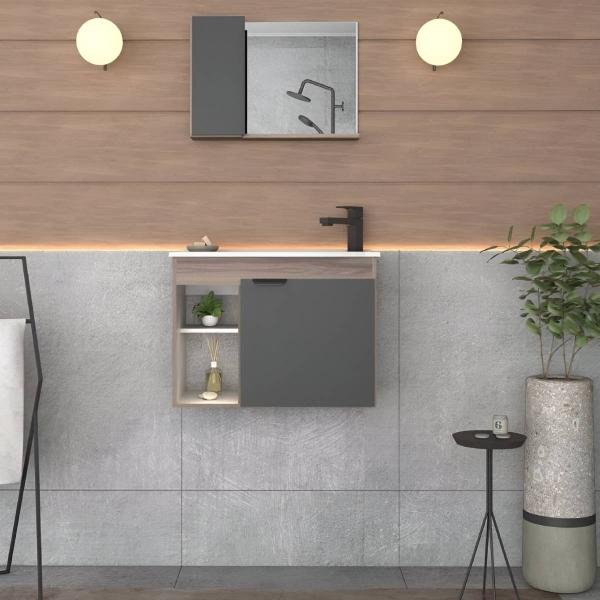 MUEBLE PARA BAÑO FLOTANTE DÁLIA 24" NEGRO TAMARINDO MDP CON LAVABO
